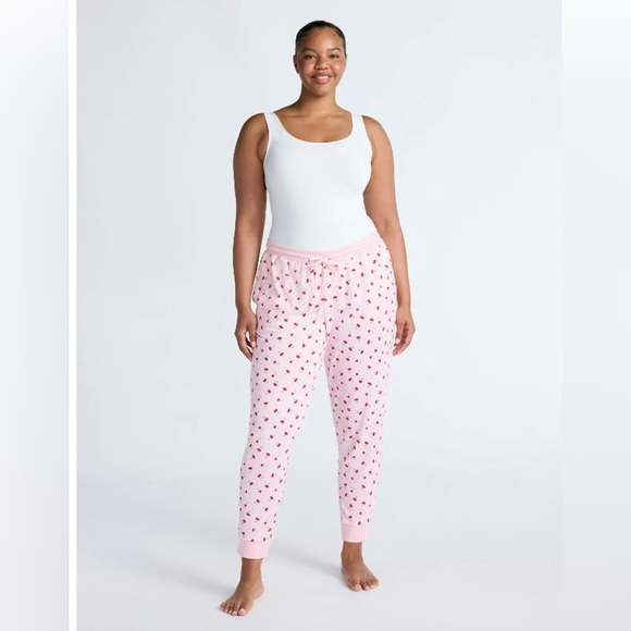 Women’s Joyspun Pink & Cherry Print Hacci Knit Sleep Joggers. Size 3X - Picture 2 of 4